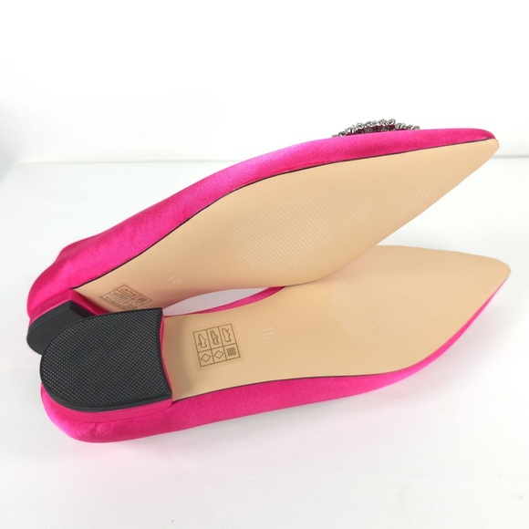 NWB MEILYGRSS HIGH QUALITY HANDMADE‎ SATIN FUCHSIA EMBELLISHED Flats Size 10